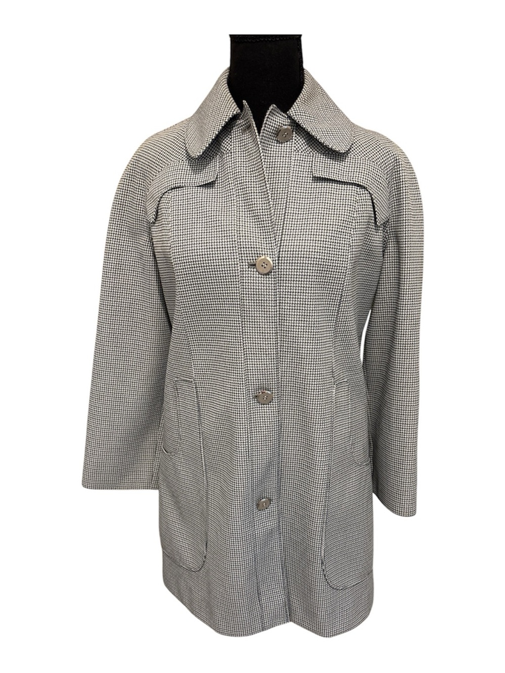 Tailored Houndstooth Trench Coat - Black & White